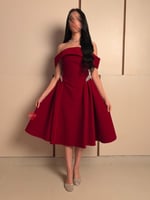 فستان مخمل ناعم ميد بقصه اوف شولدر مزينه بالإكسسوا...