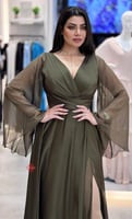 فستان سهرة شيفون ناعم بأكمام طويلة
