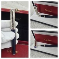 قلم كارتير سانتوس فضي مع كحلي نقش