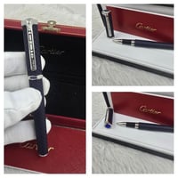 قلم كارتير سانتوس كحلي مع فضي جلد نقش فص ازرق