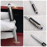 قلم كارتير باشا فرار كلاسيك فضي مع اسود فص ازرق