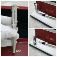 قلم كارتير سانتوس فضي غامق نقش فص ازرق