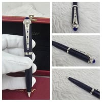 قلم كارتير باشا اسود مع فضي فص ازرق نقش اسلامي