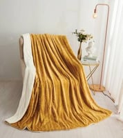 بطانية خطوط الأرض مزدوج خردلي - مفرشي