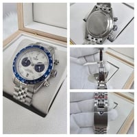 ساعه تيودور استيل رجالي فضي مينا ابيض مع ازرق