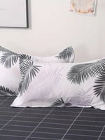 طقم لحاف 4 قطع أبيض رمادي / اوراق شجر حجم 220*240