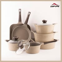 طقم قدور 12 قطعه جرانيت كوري ماركة نيوفلام بني فات...