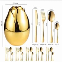 طقم ملاعق بعلبة جوري ذهبي وفضي
