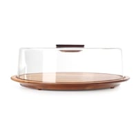 حامل كيك خشب بغطاء شفاف دائري