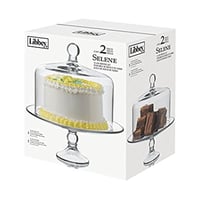 صحن كيك زجاج مع قاعدة وغطاء 32 سم