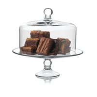 صحن كيك زجاج مع قاعدة وغطاء 32 سم