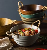 زبدية شوربة دائرية من السيراميك بمسكات قطنية بتصمي...