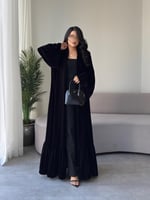 مخمل لون اسود مع مخمل مكسر لون اسود كلوش كويتي