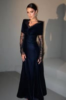 فستان مخمل كوري ناعم مع دانتيل