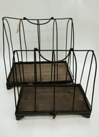 Black iron cage, 2 pieces, rectangular, large wooden base