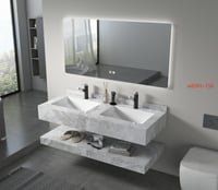 مغسلة رخامية مودرن بحوضين مع مرآة LED وتخزين فاخر