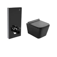 طقم مرحاض جداري مربع مع سيفون مخفي فيتا اسود