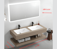 مغسلة رخام صناعي خشبي حوضين مقاس 140 سم