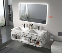 مغسلة حمام مزدوجة رخام صناعي مودرن 140 سم – موديل...