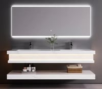 مغسلة رخام فاخر بمقاس 140 سم مع مرآة LED بإضاءة خل...