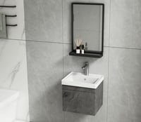 مغسلة خشب PVC بمرآة ومغسلة سيراميك – تصميم جداري ع...