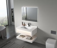 مغسلة رخامية مودرن بحوض مع مرآة LED وتخزين فاخر و...