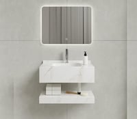 مغسلة رخام مودرن مع مرآة LED وتخزين فاخر –مقاس 100...