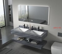 مغسلة رخامية مودرن بحوضين مع مرآة LED وتخزين فاخر