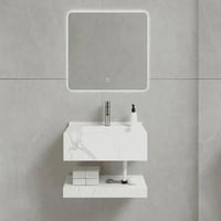 مغسلة رخام مودرن مع مرآة LED وتخزين فاخر