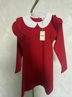 فستان فندي قطن ثقيل مزين بكشكشة ع الاكمام