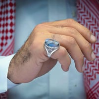 خاتم فضة عقيق يماني مزهر مصور