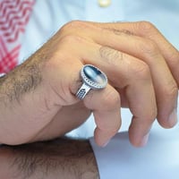 خاتم فضة عقيق يماني مزهر مصور