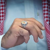 خاتم فضة عقيق يماني مزهر