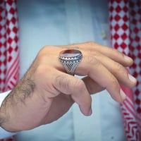 خاتم فضة عقيق يماني مزهر