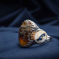 خاتم فضة عقيق يماني ورد الربيع