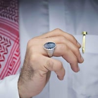 خاتم فضة عقيق يماني طحلبي نادر