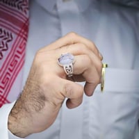 خاتم فضة عقيق يماني مزهر مصور