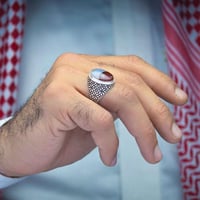 خاتم فضة عقيق يماني مزهر