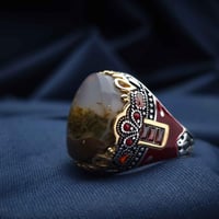 خاتم فضة عقيق يماني طحلبي