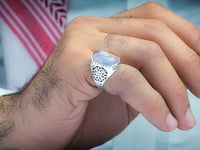 خاتم فضة عقيق يماني مزهر