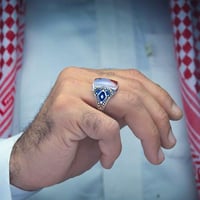 خاتم فضة عقيق يماني مزهر