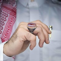 خاتم فضة عقيق يماني مزهر