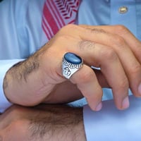 خاتم فضة عقيق يماني مزهر