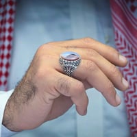 خاتم فضة عقيق يماني مزهر