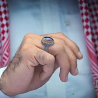 خاتم فضة عقيق يماني مزهر مصور