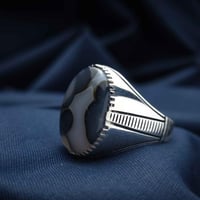 خاتم فضة عقيق يماني مزهر مصور