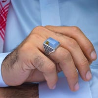 خاتم فضة عقيق يماني مزهر