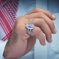 خاتم فضة عقيق يماني مزهر