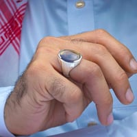 خاتم فضة عقيق يماني مزهر