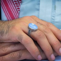 خاتم ملكي عقيق يماني سماوي نادر